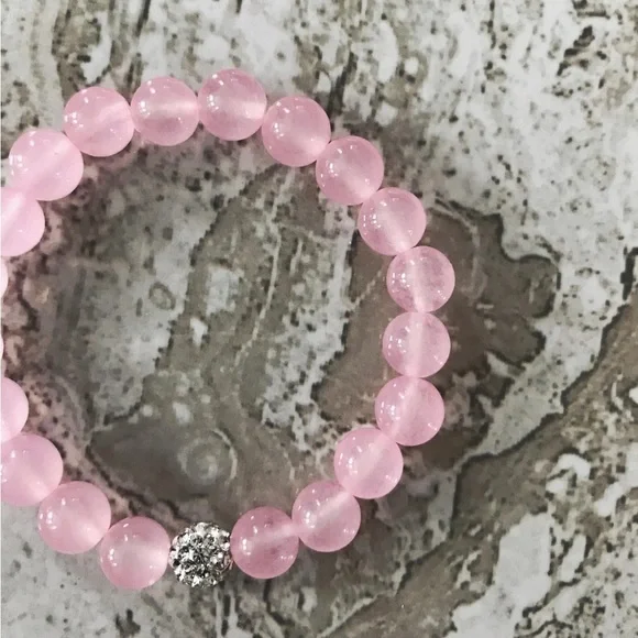 Silver Shamballa, Pink Malaysia Jade 8mm Natural Stone Beaded Bracelet - Picture 4 of 5